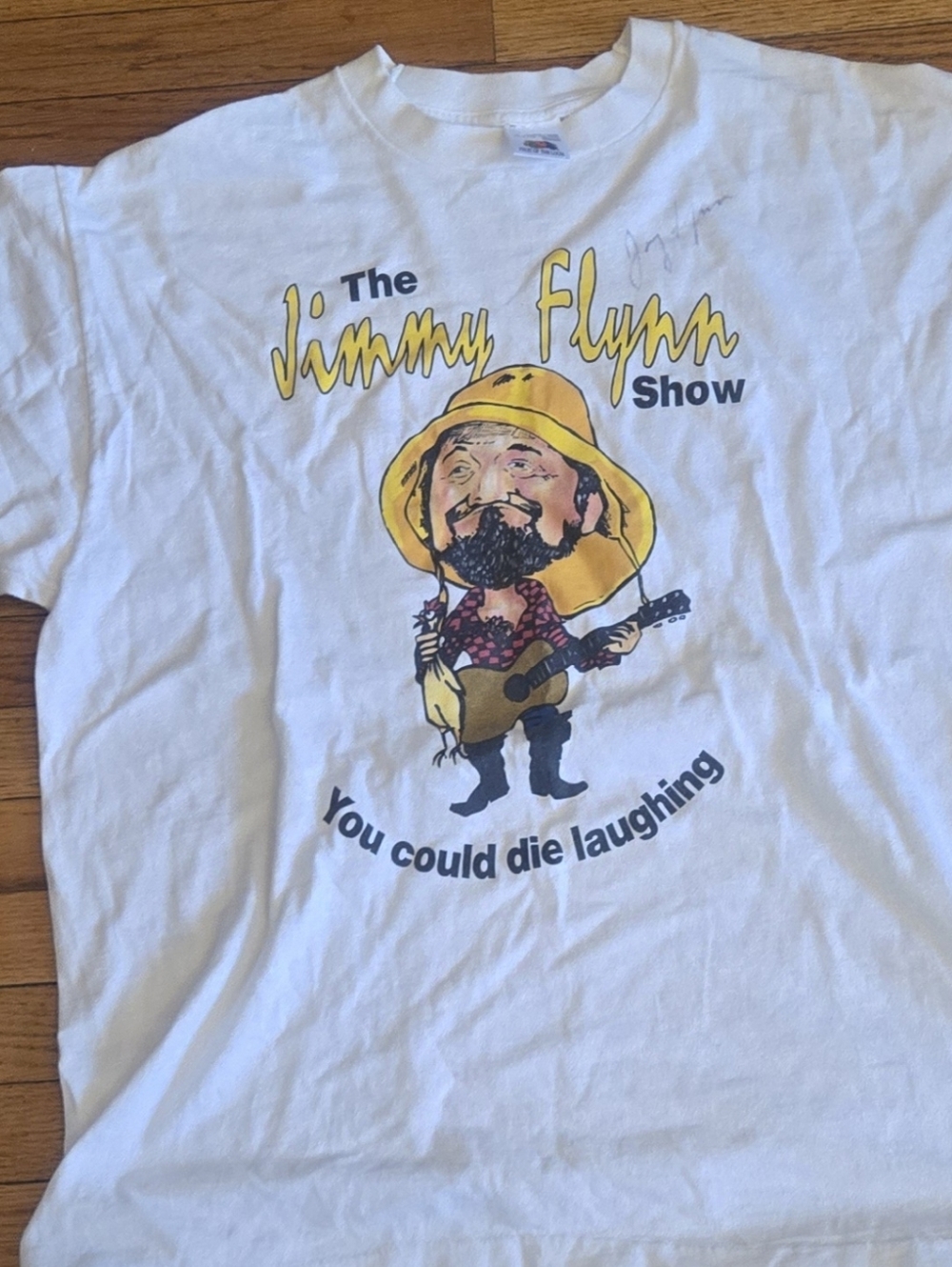 The Jimmy Flynn Show Graphic Tee - White with Yellow Print - Picture 2 of 5